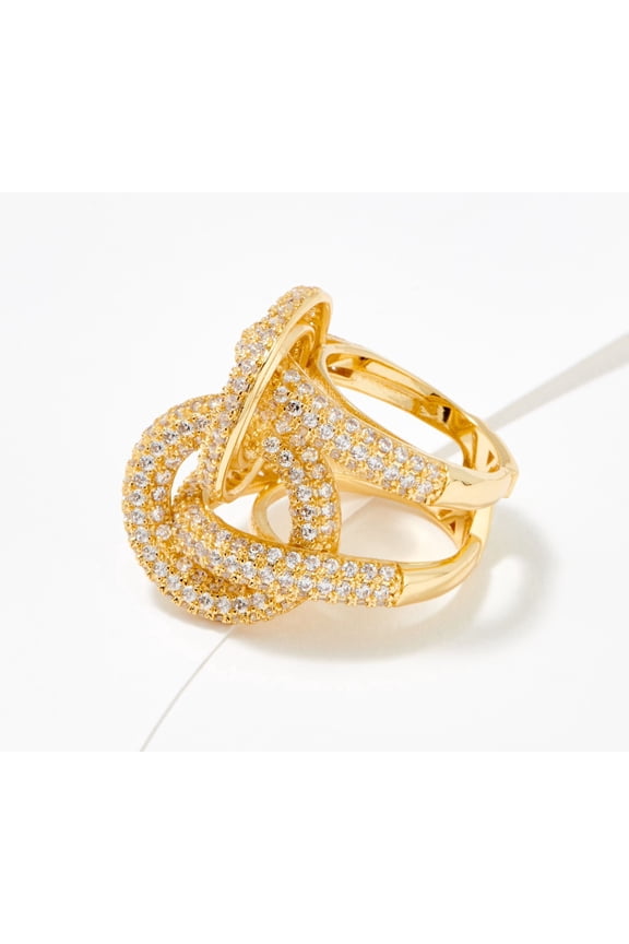 x Zaxie Goldtone "Pop Fizz Link" Pave Cocktail Ring, Size 10