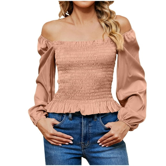 DianGeFu Blouses for Women 2025 Womens Plus Size $15,Women's Fashion Casual Spring Summer Long Sleeve Round-Neck Blouses & Shirts,Watermelon Red,XL