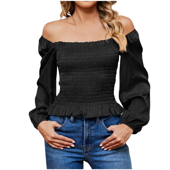 DianGeFu Blouses for Women 2025 Womens Plus Size $15,Women's Fashion Casual Spring Summer Long Sleeve Round-Neck Blouses & Shirts,Black,XXL