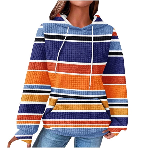 DianGeFu Halloween Sweatshirts Women $15,Ladies And Women's Round Neck Striped Printed Hoodie With Long Sleeve Pockets Hooded Top Hoodie Hoodie Hoodie,Multicolor,XL