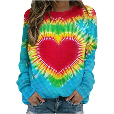DianGeFu Hoodies for Women Love Print Round Neck Long Sleeve Tops 50% Off Clear(Red,S)