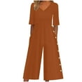 thumbnail image 1 of DianGeFu Jumpsuits for Women Dressy Short Sleeve Smocked High Waist Wide Leg Pants,Women's Summer Fashionable and Comfortable Solid Color Short Sleeved V-neck Jumpsuit,Coffee,M, 1 of 6