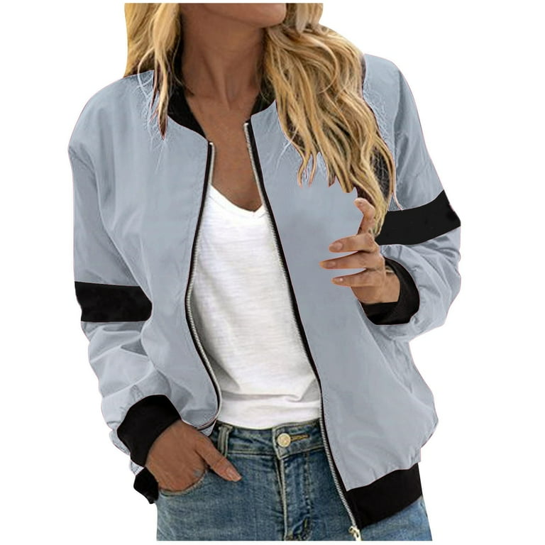 DianGeFu Ladies Jackets Lightweight Petite Tops Button Winter Fashion Trends Women s Casual Fashion Gradient Pocket Zipper Top Jacket Gray XL Walmart