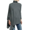 thumbnail image 1 of DianGeFu Layered Jackets for Plus Size Women with Winter Pre-Season Discounts $15,Fashion Women Casual Solid Long Sleeve Turtleneck Blouse Ladies Tops Shirts Irregular,Dark Gray,M, 1 of 4