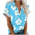 thumbnail image 1 of DianGeFu Women’s Plus Size Short-Sleeve Button-Front Camp Shirt,Fashion Women's Regular Casual Comfort Hawaii Printed Short Sleeved BlousesTop,Light Blue,M, 1 of 5
