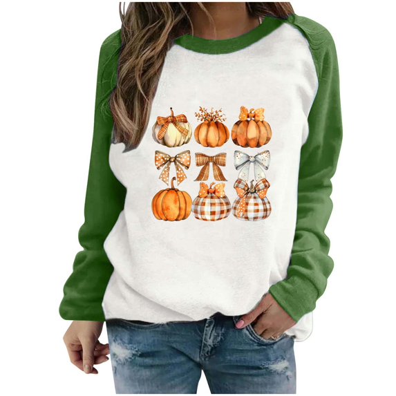 Top Style Trends for Women!DianGeFu Womens Hoodies Thanksgiving Lightweight Print Round Neck Loose Long Sleeve T-shirt Tops Blouse Save Up Under 50%(Green,XL)