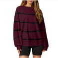 thumbnail image 1 of DianGeFu Womens Sweatshirts Stripe Print Round Neck Loose Fit Long Sleeve for Fall Plus Size(Wine,XXXL), 1 of 6
