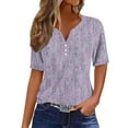 thumbnail image 1 of DianGeFu Womens Tops under $10 V-Neck Deals,Women's Fashion Printed Short Sleeves Blouse Round Neck Casual Tops,Purple,S, 1 of 4