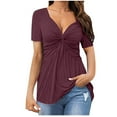 thumbnail image 1 of DianGeFu Womens Tops Dressy Casual Sexy,Women's Casual V-neck Bow Sexy Short-sleeved T-shirt Top,Purple,L, 1 of 6