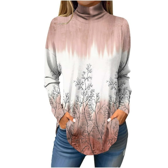 DianGeFu Womens Tops Long Sleeve Button Down Plus Size Save Up under 50%,Women's Long Sleeve Printed High Neck Top T-shirt,Khaki,XL