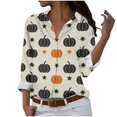 thumbnail image 1 of DianGeFu Womens Tops Long Sleeve 2025,Women's Halloween Long Sleeved Regular Casual Orange Series Printed Lapel Button Up Shirt,Beige,L, 1 of 5