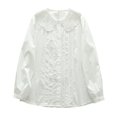 thumbnail image 1 of DianGeFu Womens Tops Long Sleeve Plus Size Winter 2025 ,Women's Fashion Solid Color Casual Doll Neck White Shirt Tops Lace Long Sleeve Button Blouse,White,M, 1 of 9