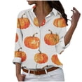 thumbnail image 1 of DianGeFu Womens Tops Plus Size T-Shirts Lace Pleated Tunic Long Sleeve Shirts $15 Lapel,Women's Halloween Long Sleeved Regular Casual Orange Series Printed Lapel Button Up Shirt,Yellow,S, 1 of 5
