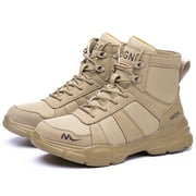 DianSen Mens Work Boots Steel Toe Safety Shoes Hammerproof Anti-Puncture Canvas Combat Boots
