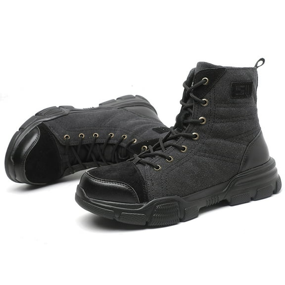 DianSen mens Work Boots Canvas Steel Toe Safety Shoes Slip Resistant Anti-Smash Puncture Resistant