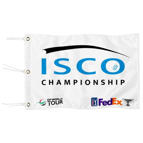 DianYu ISCO Championship DP World Golf Pin Flag Practic Putting Green Golf Flag For Backyard Garden Miniature Pin Flag with Three Brass Grommets 12x18Inch
