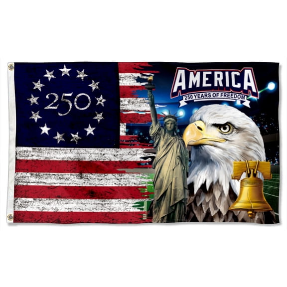 DianYu US 250TH anniversary 250 Years of Freedom Flag Banner Outdoor Indoor Decoration Flag Double Stitched Polyester with Brass Grommets 3x5Feet Red/white/blue