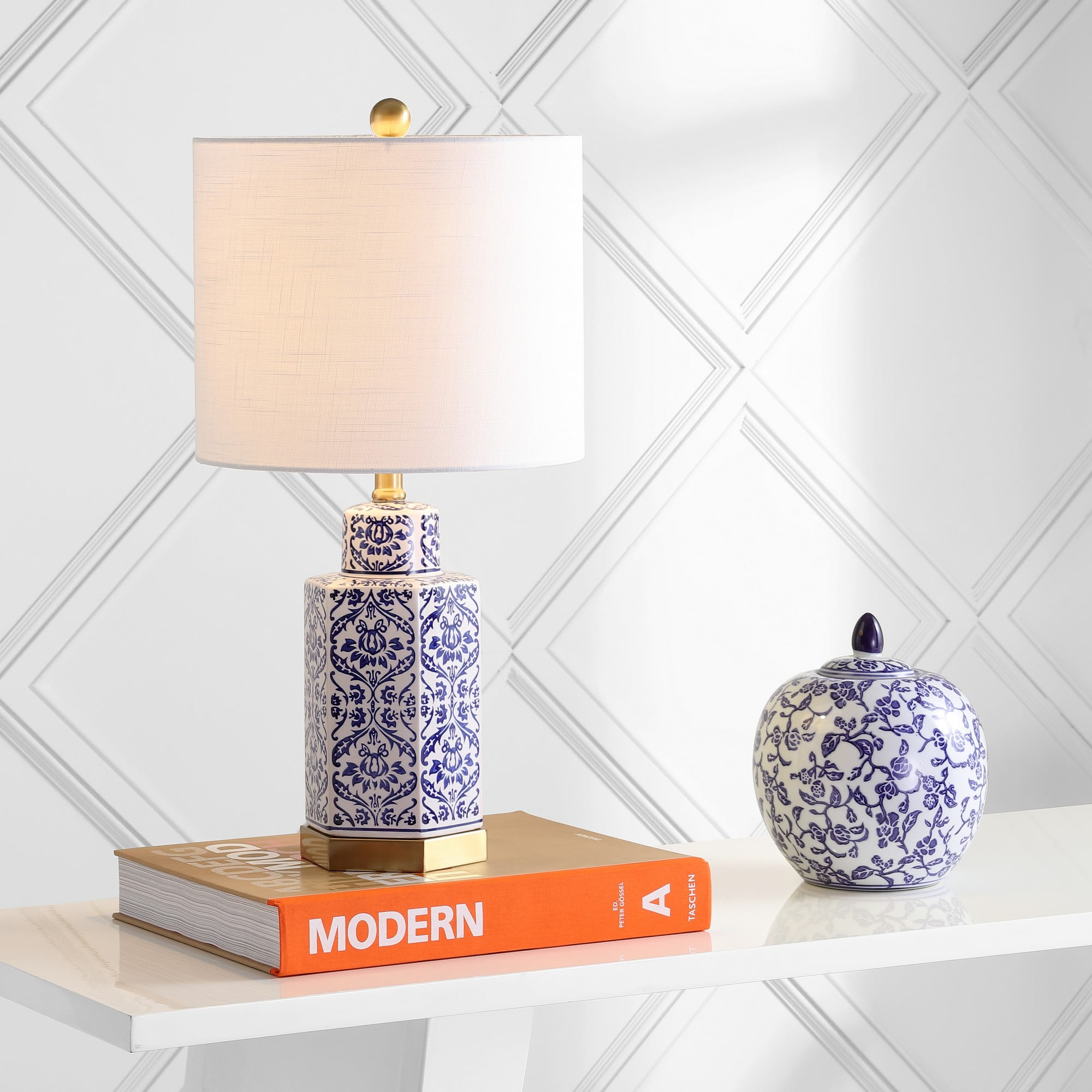 Diana Blue and White Ceramic Ginger Jar Table Lamp with Linen Shade