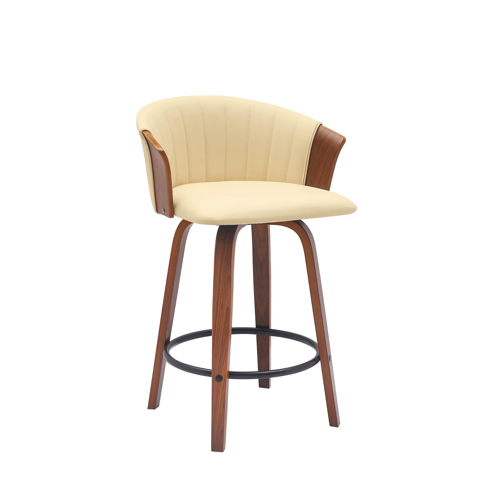 Diana 26" Cream Faux Leather Swivel Walnut Wood Counter Stool