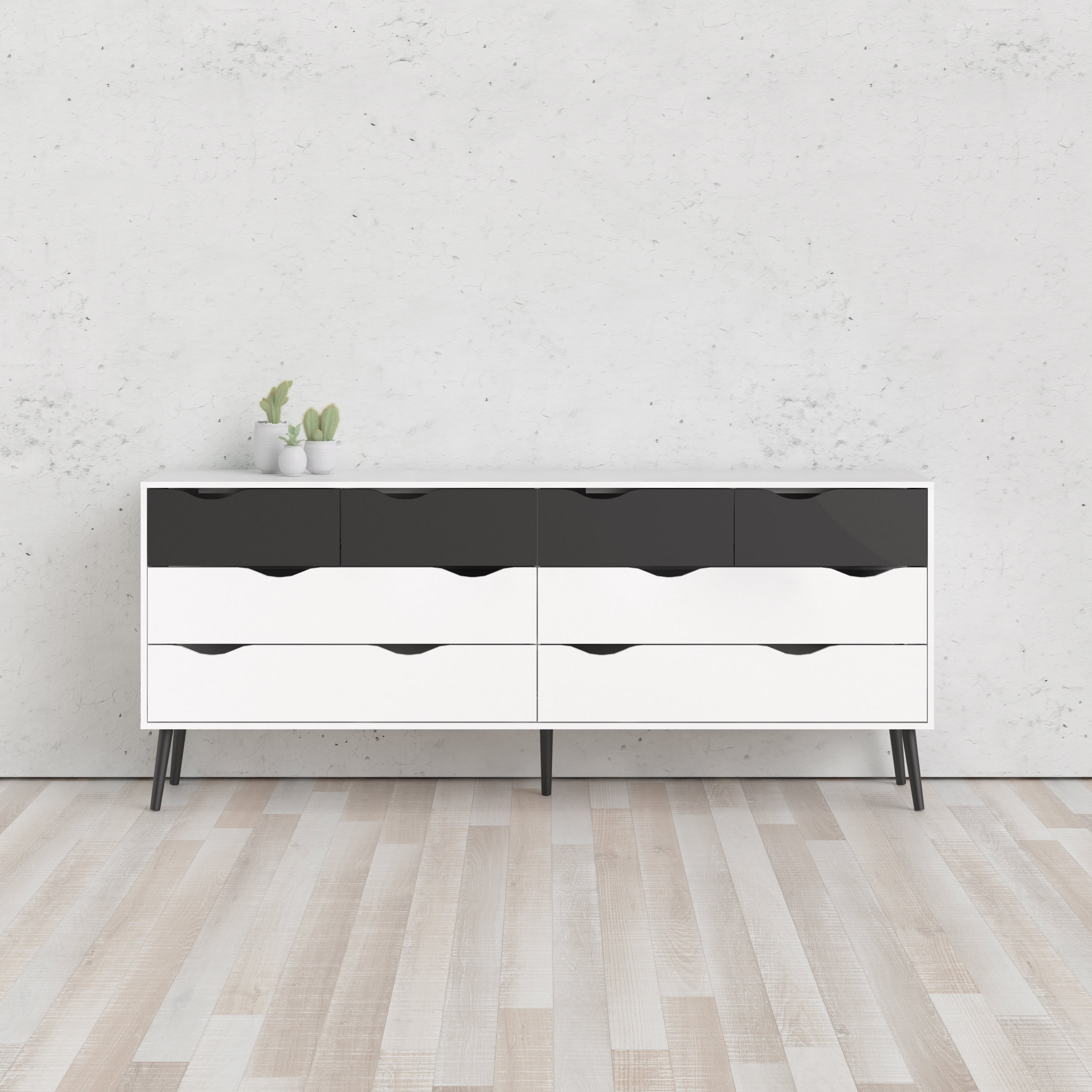 Diana 8 Drawer Dresser White Black Matte