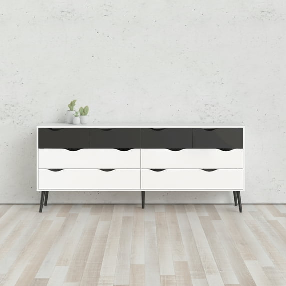 Diana 8 Drawer Dresser, White/Black Matte