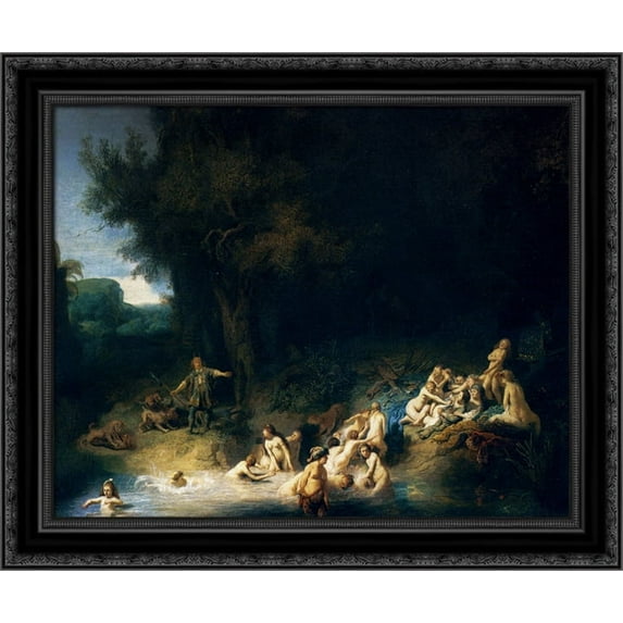 Diana Bathing, with the Stories of Actaeon and Callisto 24x20 Black Ornate Wood Framed Canvas Art by Rembrandt