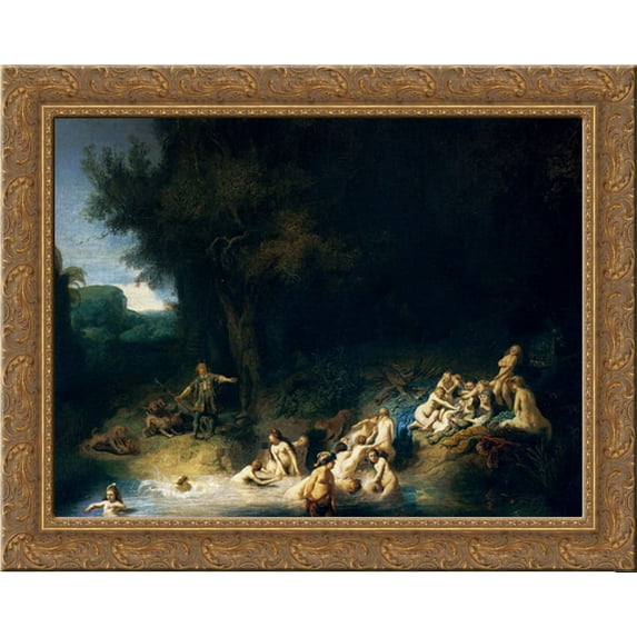 Diana Bathing, with the Stories of Actaeon and Callisto 24x20 Gold Ornate Wood Framed Canvas Art by Rembrandt