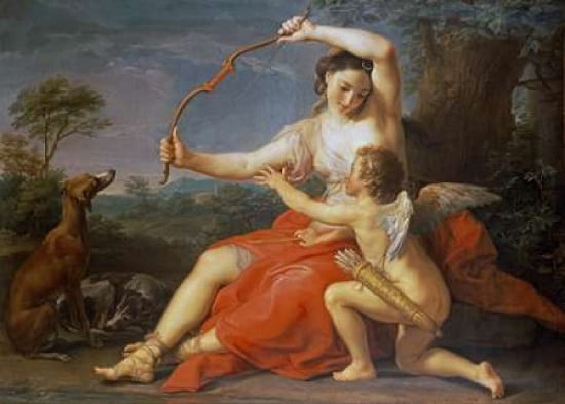 Diana Breaking Cupids Bow Canvas Art - Pompeo Girolamo Batoni (20 x 28)