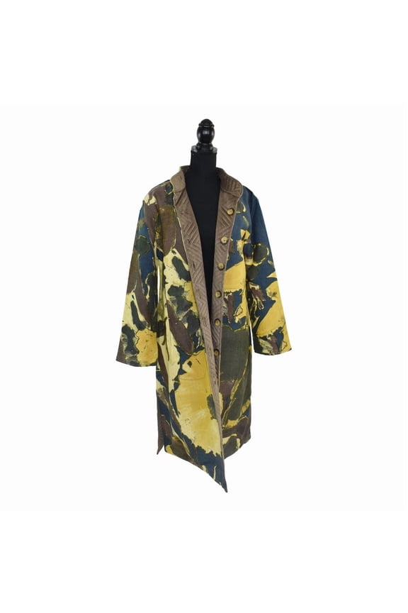 Diana Handcrafted Floral Reversible Trench Coat (M/8) - Yellow/Navy