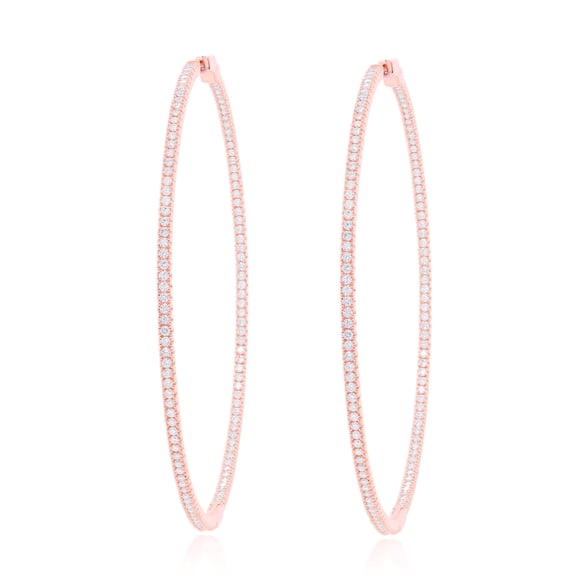 Diana M 14 Kt Rose Gold, 2.25" Hoop Earrings Featuring 2.00 Cts Tw Round Diamonds