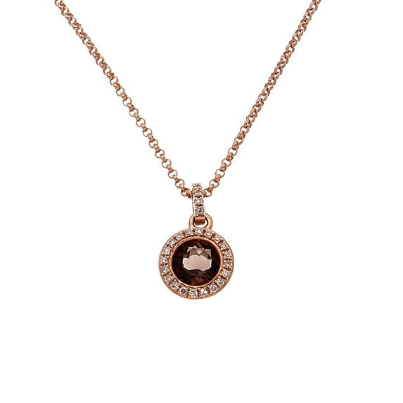 Diana M 14 Kt Rose Gold Necklace Featuring 2.26 Cts Smokey Topaz Center Surrounded by 0.08 Cts Diamonds