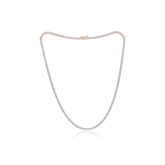 Diana M 14 Kt Rose Gold Tennis Necklace Featuring 11.75 Cts Diamonds, 144 Stones, 0.08 Each