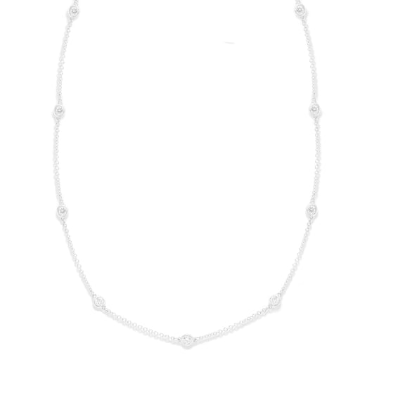 Diana M 14 Kt White Gold, 18" Diamonds-By-The-Yard Necklace Featuring 0.50 Cts Tw Round Diamonds