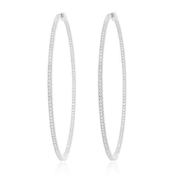 Diana M 14 Kt White Gold, 2.25" Hoop Earrings Featuring 2.00 Cts Tw Round Diamonds
