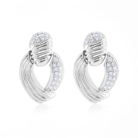 Diana M 14 Kt White Gold Diamond Earrings with Grooves Containing 1.60 Cts Tw of Diamonds