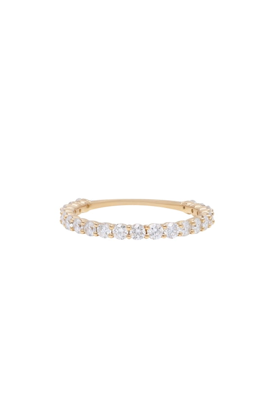 14 Kt Yellow Gold Diamond Ring With Eternity Band Design Adorned With 0.75 Cts Tw Round Brilliant Cut Diamonds