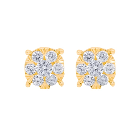 Diana M 14Kt Yellow Gold Flower Stud Earrings Containing 0.70 Cts Tw (Fg Si)