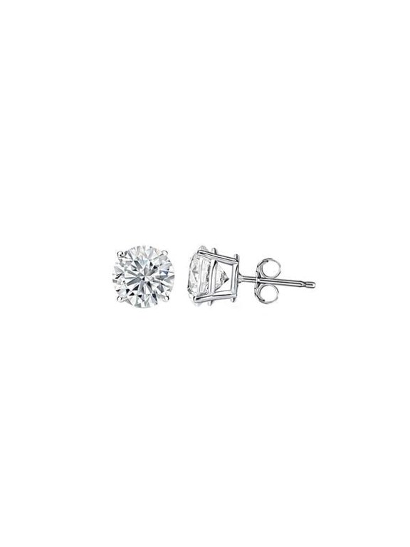 14Kt White Gold 3.00 Ct Tw Diamond Round Studs Set In A 4 Prong Setting
