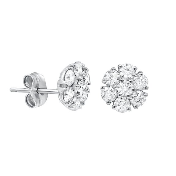 Diana M 14Kt White Gold Diamond Cluster Stud Earrings Containing 0.75 Cts Tw Of Round Diamonds (Fg Si)