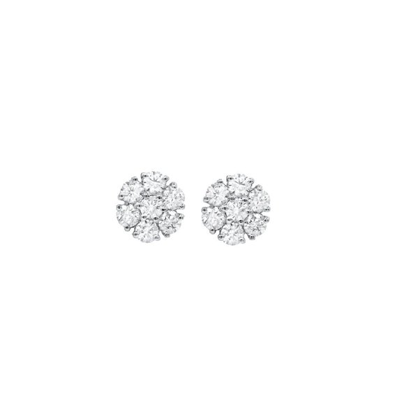Diana M 14Kt White Gold Diamond Flower Stud Earrings Containing 0.25 Cts Tw