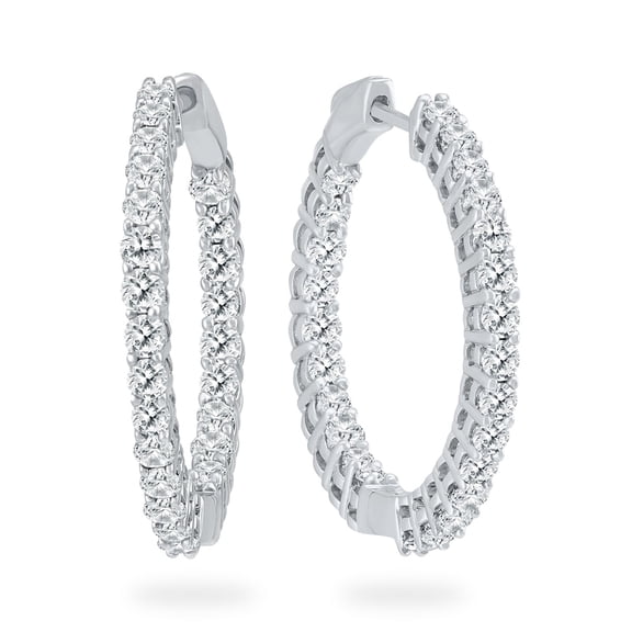 Diana M 14Kt White Gold Diamond In-Out Round Hoop Earrings Containing 3.00 Cts Tw