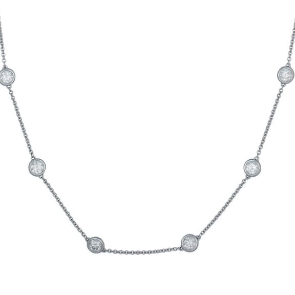Diana M 14Kt White Gold Diamonds By The Yard Necklace Features 7.10 Cts Tw Of Round Diamonds, 26 Stones, 34"