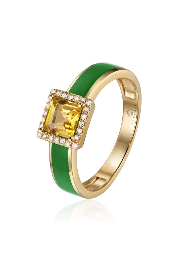14Kt Yellow Gold Enl-Green Ring Featuring 0.60 Cts Citrine Center Surrounded by 0.07 Cts of Diamonds
