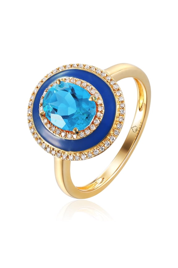 14Kt Yellow Gold Enl-Navy Blue Topaz and Diamond Ring
