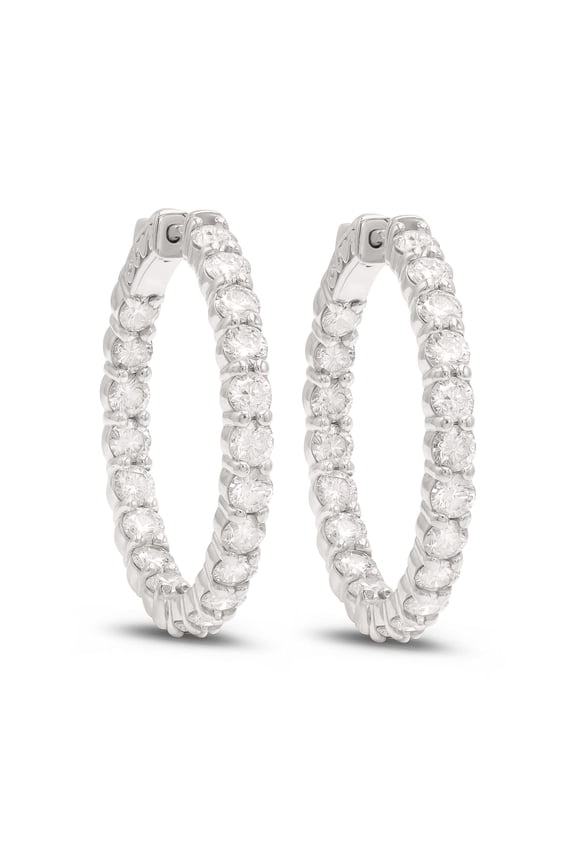 18 Kt White Gold, 1.00" Inside-Out Hoop Earrings Adorned With 9.35 Cts Tw Of Round Diamonds (32 Stones)