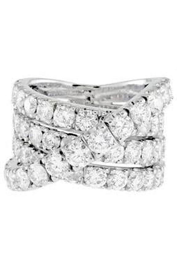 18 Kt White Gold 8.10 Cts Diamond Cross Over Ring with Three Rows of Diamonds and One Row Crossing Over