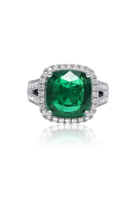 18 Kt White Gold Emerald Diamond Ring Featuring 6.63 Ct Emerald with 1.50 Cts Tw of Micropave Diamond