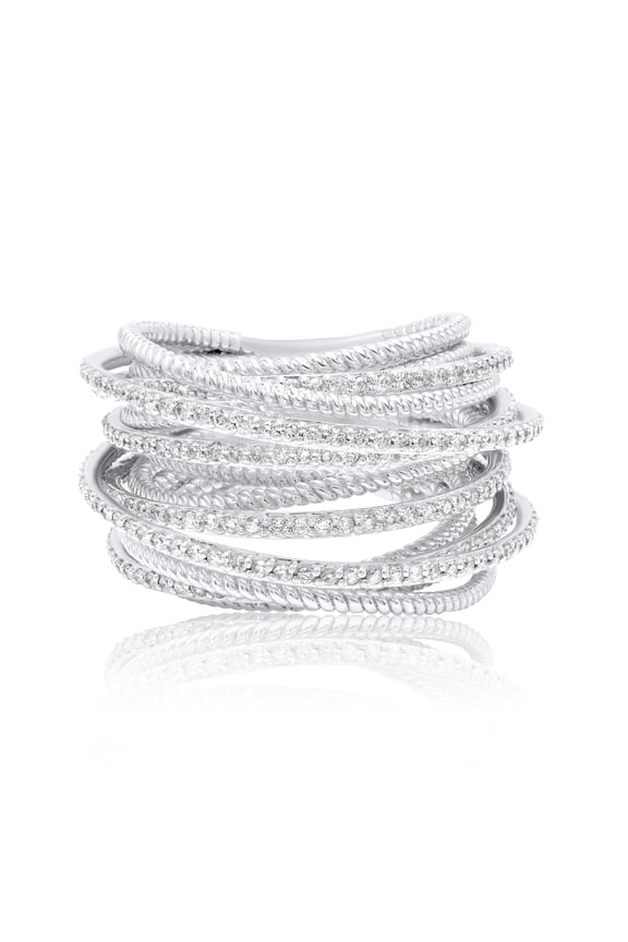 18 Kt White Gold Fashion Interlocking Spiral Ring Adorned With 1.40 Cts Tw Of Diamonds
