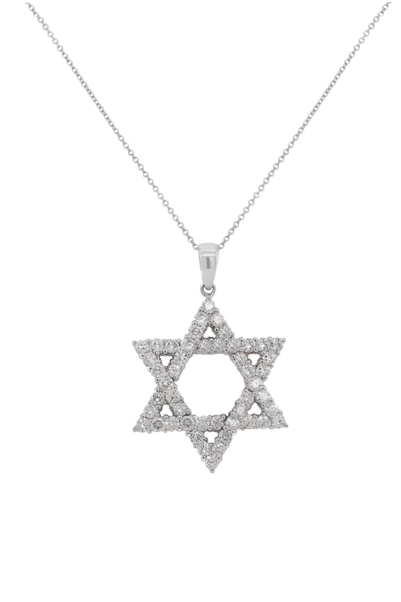 18 Kt White Gold Jewish Star Diamond Necklace