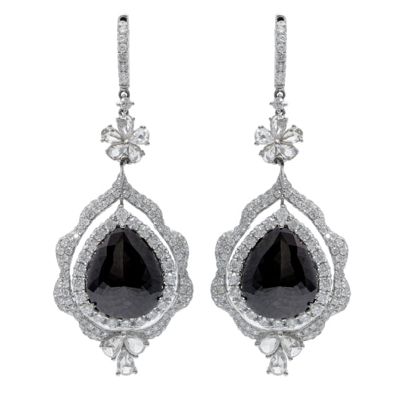 Diana M 18 Kt White Gold and Black Diamond Drop Earrings